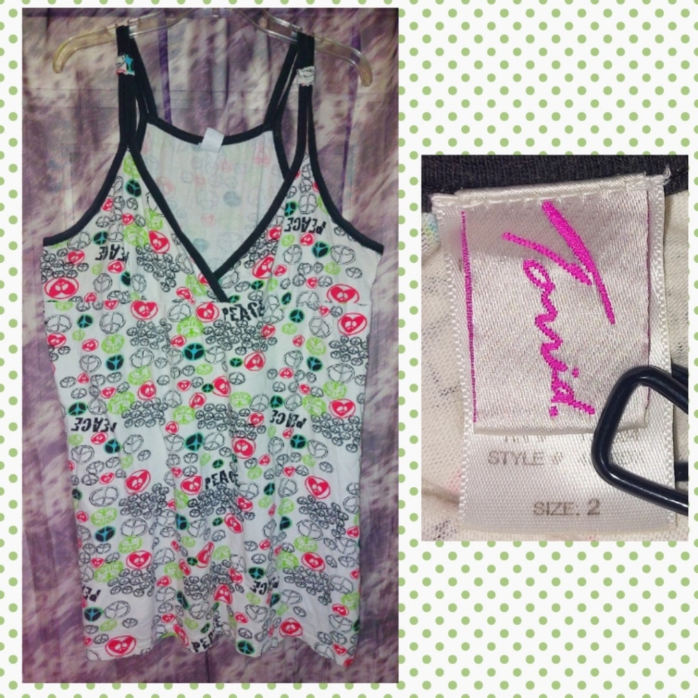 Torrid Wht/Multiclr Peace Symbols Soft Knit Tank Nightslip/Nightdress 2|2X|18/20